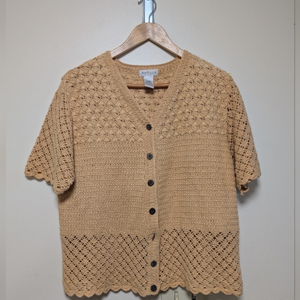 Vintage Crochet Button-Up Cardigan – Boho Grannycore Perfection L